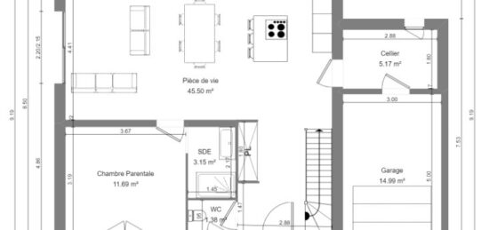 Plan de maison Surface terrain 120 m2 - 5 pièces - 4  chambres -  avec garage 