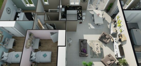 Plan de maison Surface terrain 91 m2 - 3 pièces - 3  chambres -  avec garage 