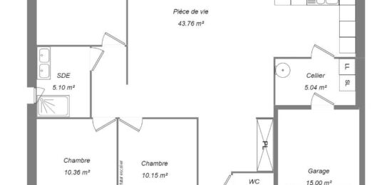 Plan de maison Surface terrain 80 m2 - 4 pièces - 3  chambres -  avec garage 