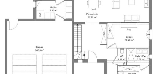 Plan de maison Surface terrain 140 m2 - 6 pièces - 5  chambres -  avec garage 
