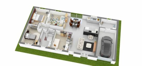 Plan de maison Surface terrain 108 m2 - 4 pièces - 4  chambres -  avec garage 