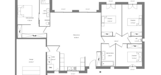 Plan de maison Surface terrain 120 m2 - 6 pièces - 4  chambres -  avec garage 