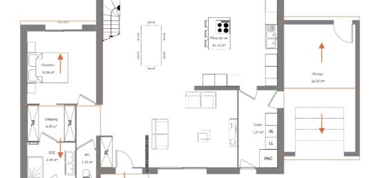 Plan de maison Surface terrain 140 m2 - 5 pièces - 4  chambres -  avec garage 