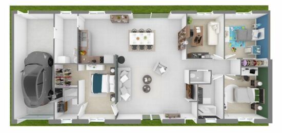 Plan de maison Surface terrain 118 m2 - 4 pièces - 4  chambres -  avec garage 