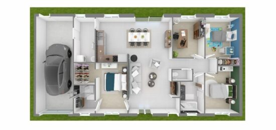 Plan de maison Surface terrain 108 m2 - 4 pièces - 4  chambres -  avec garage 
