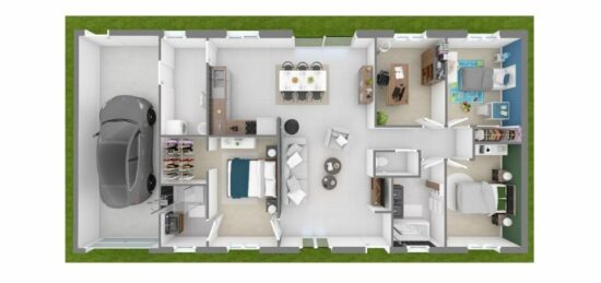 Plan de maison Surface terrain 108 m2 - 4 pièces - 4  chambres -  avec garage 