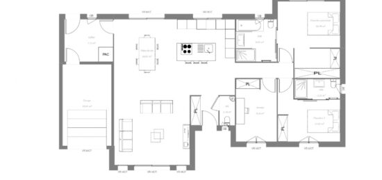 Plan de maison Surface terrain 110 m2 - 4 pièces - 3  chambres -  avec garage 