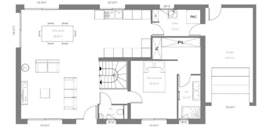 Plan de maison Surface terrain 120 m2 - 5 pièces - 4  chambres -  avec garage 