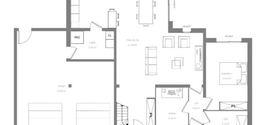 Plan de maison Surface terrain 150 m2 - 5 pièces - 5  chambres -  avec garage 