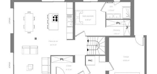Plan de maison Surface terrain 120 m2 - 5 pièces - 4  chambres -  avec garage 
