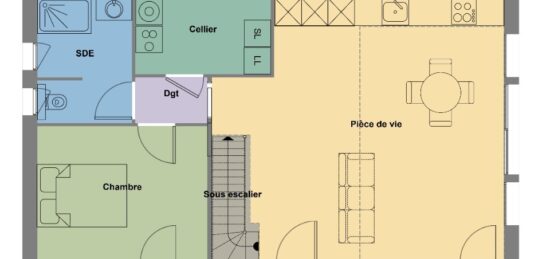 Plan de maison Surface terrain 77 m2 - 1 pièce - 1  chambre -  sans garage 